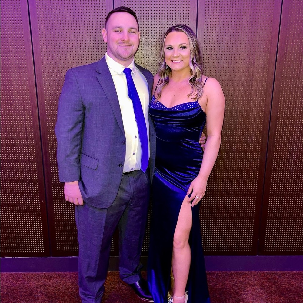 Navy Blue Satin Formal Gown